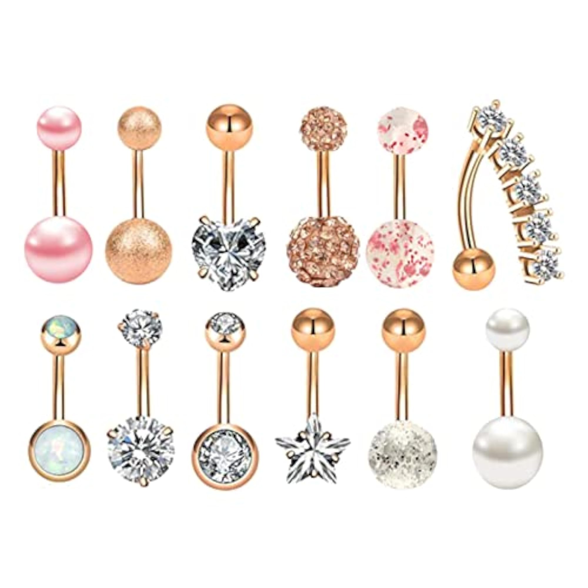 12Pcs Belly Button Rings Piercing Jewelry, Body Jewelry Set